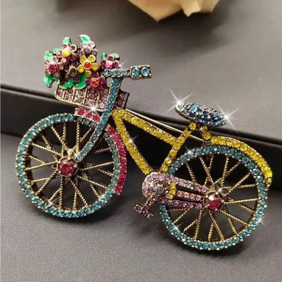 Colorful Bicycle Brooch with Crystals new - Picture 3 of 3